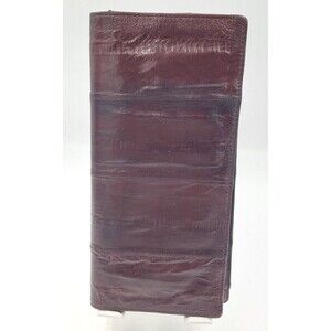 Genuine Eel Skin‎ Leather Burgundy Large Foldable Vintage Wallet Korea
